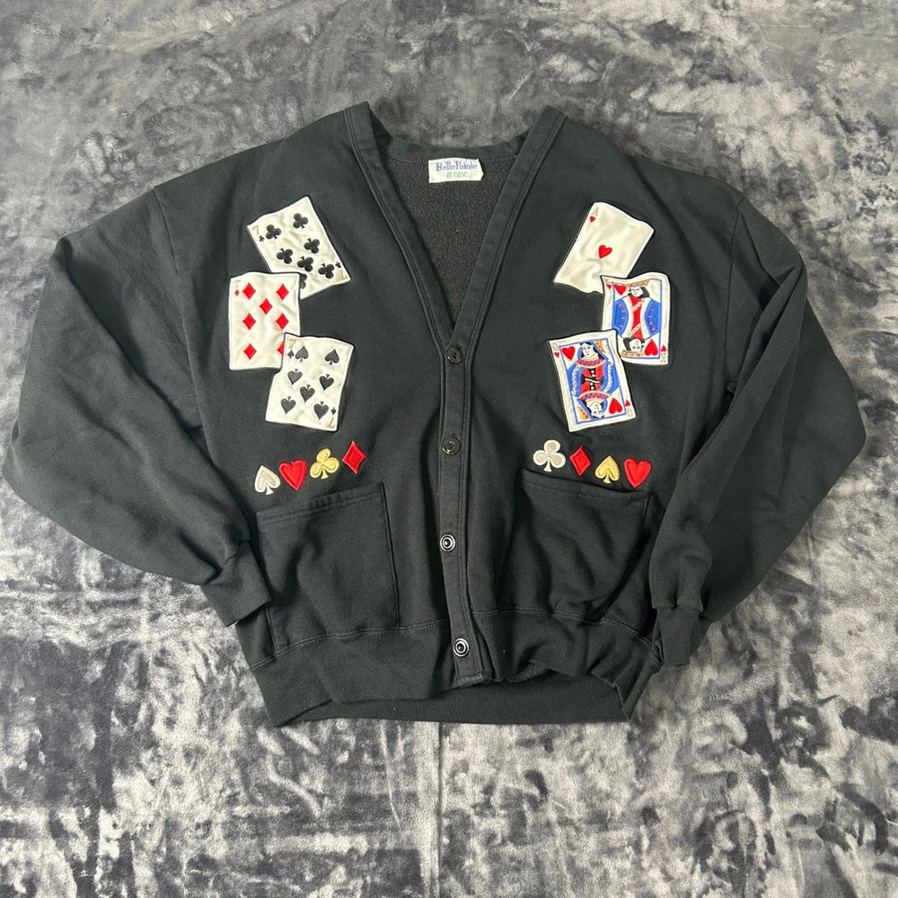 BellePointe Cardigan Women One Size Black Playing Cards Poker Novelty Vintage
